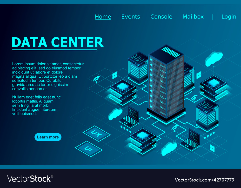 Concept of data network management isometric map vector image Concept of data network management isometric map