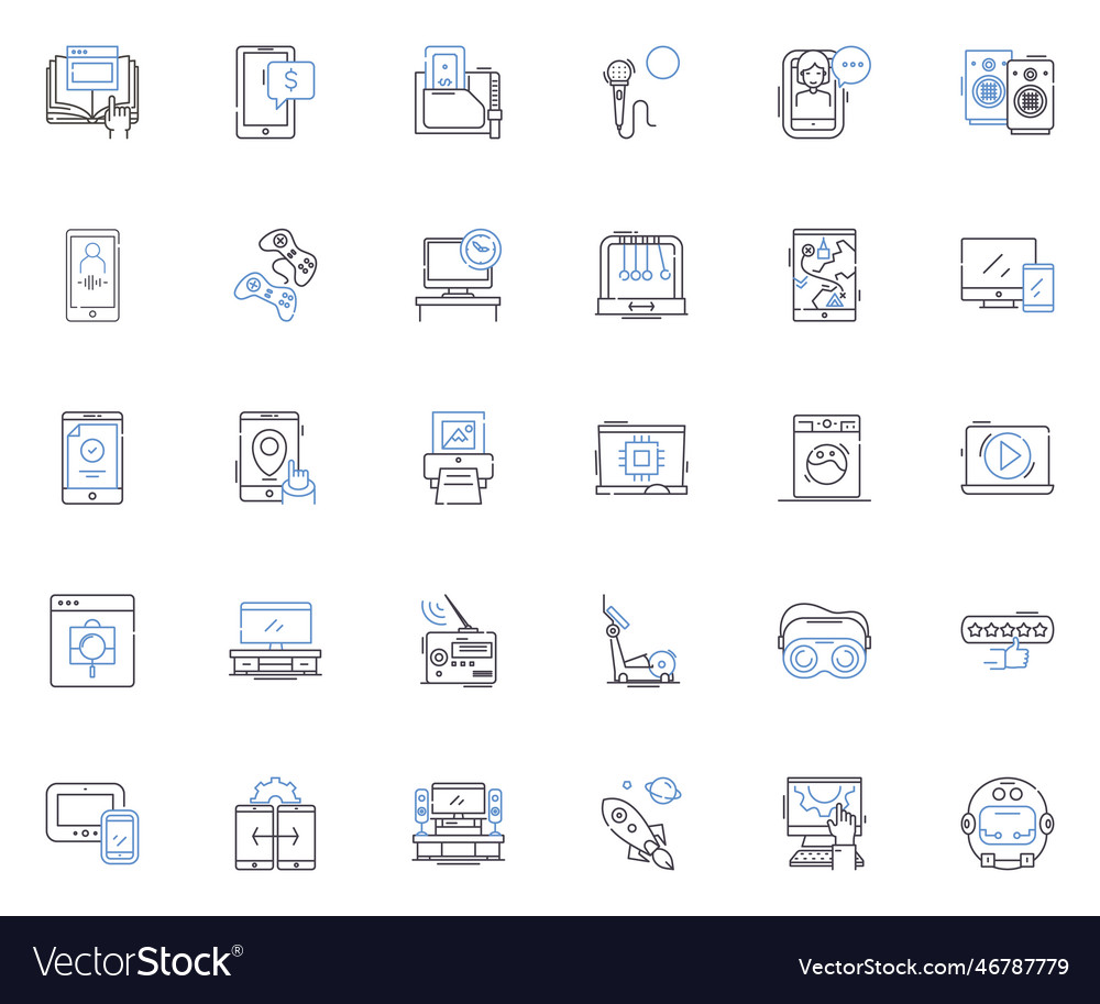 Devices and instruments line icons collection vector image Devices and instruments line icons collection