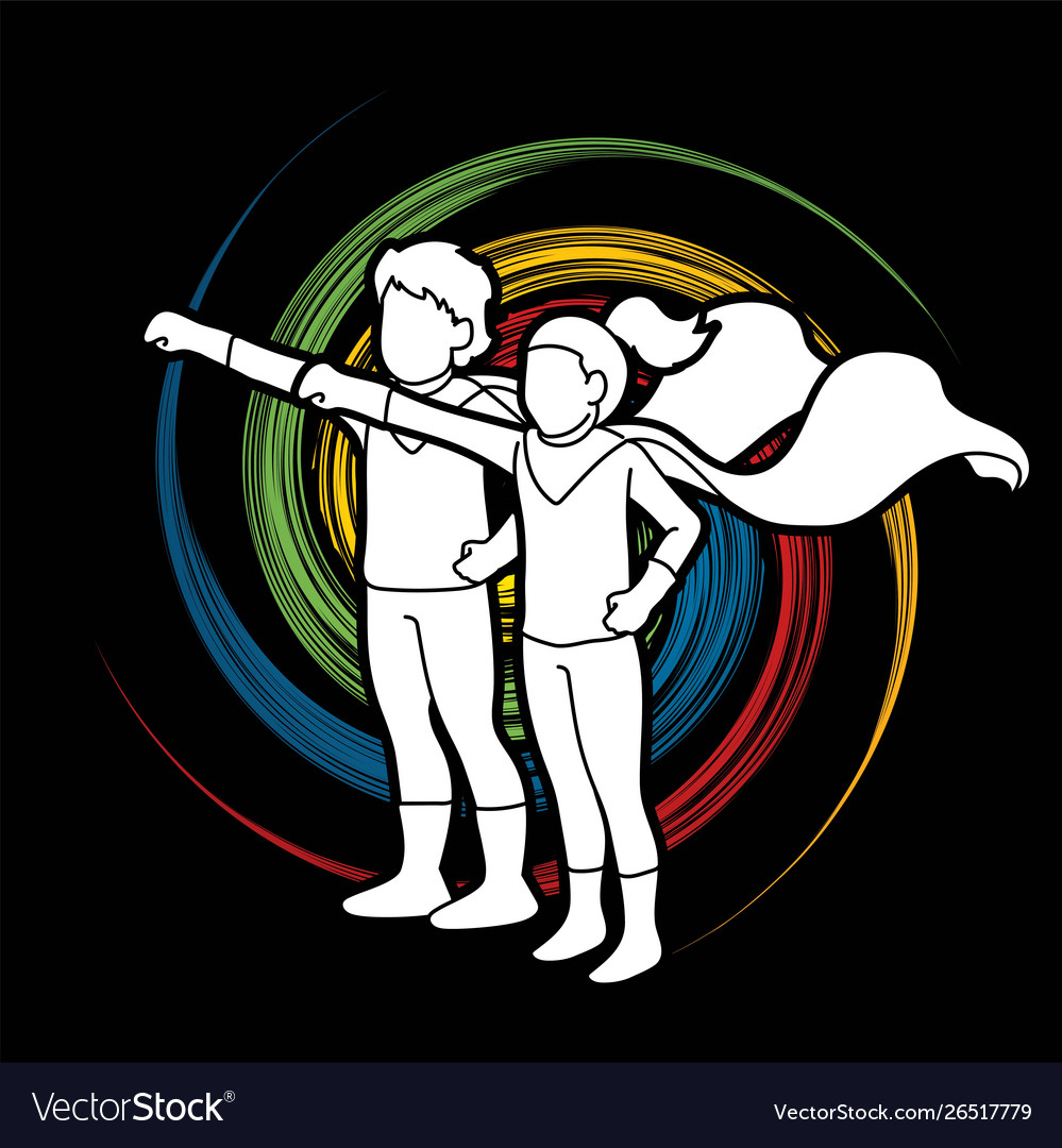 Little boy and girl playing super heroes action Vector Image