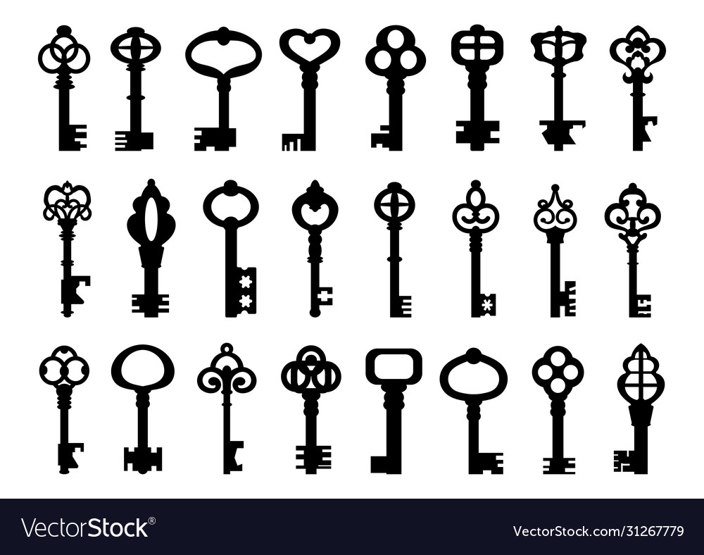 Set isolated graphical retro keys vector image Set isolated graphical retro keys
