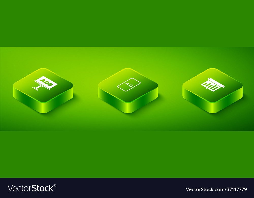 Set isometric advertising board with graph chart
