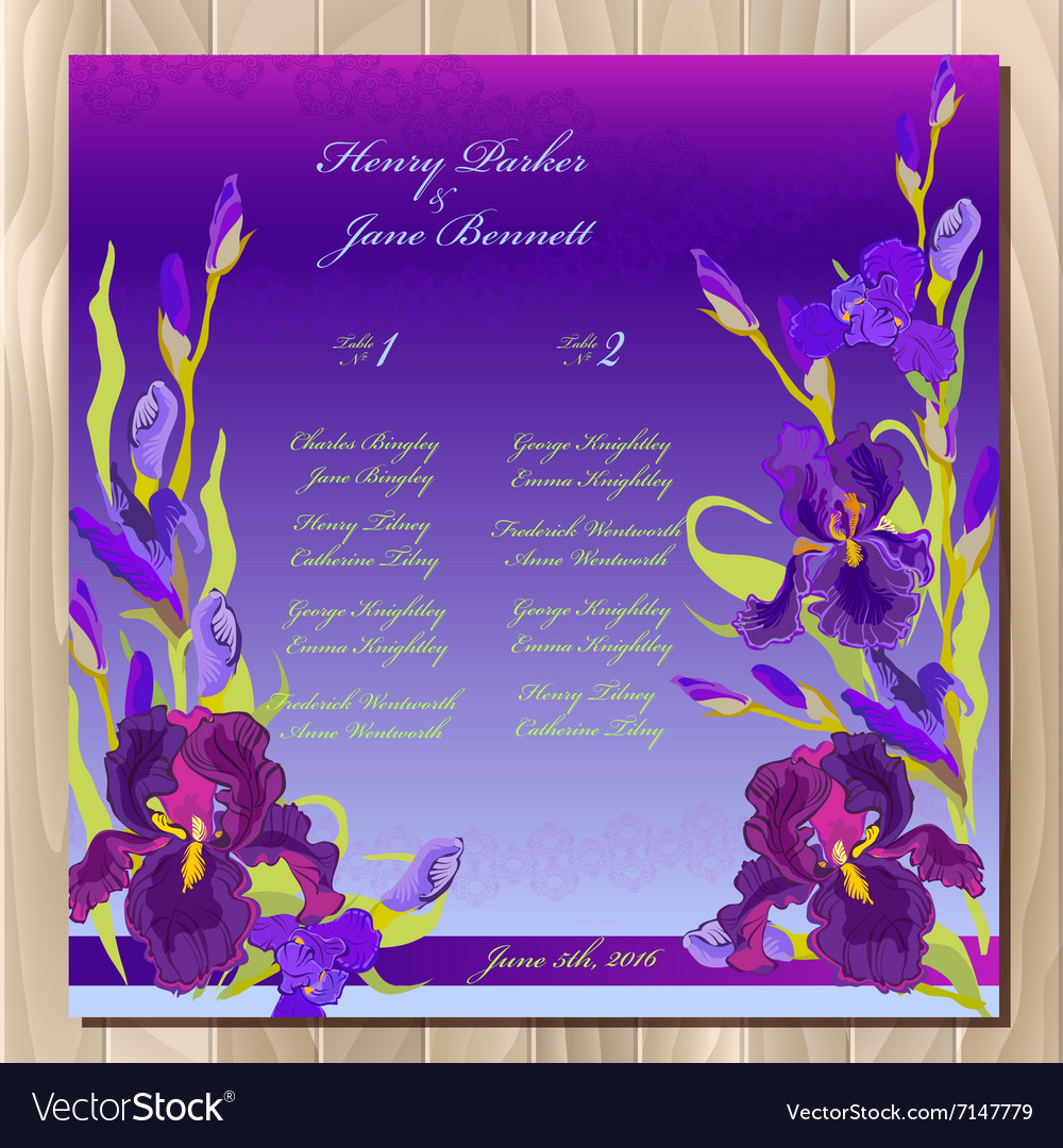 Table guest list background with purple iris