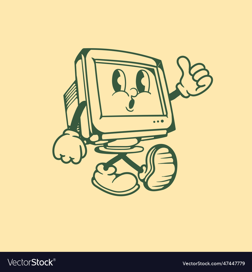 Vintage character design of computer monitor