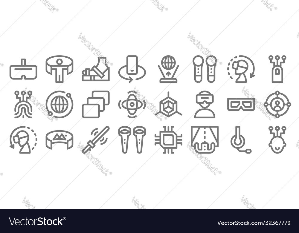 Virtual reality line icons linear set quality vector image Virtual reality line icons linear set quality