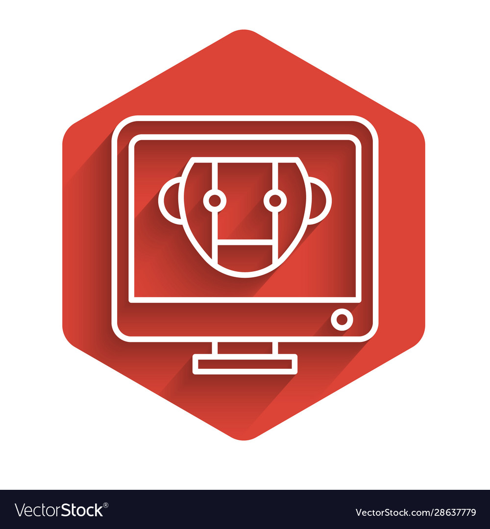 White line bot icon isolated with long shadow Vector Image White line bot icon isolated with long shadow