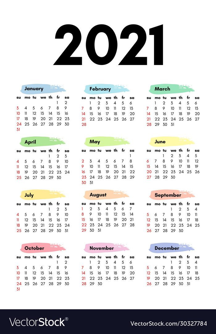 Calendar for 2021 isolated on a white background