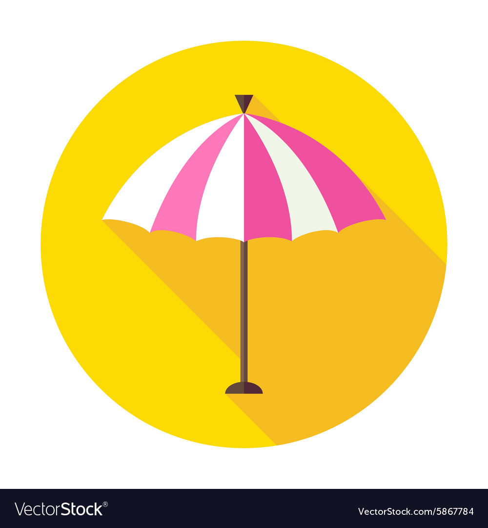 Flat sun summer umbrella circle icon with long