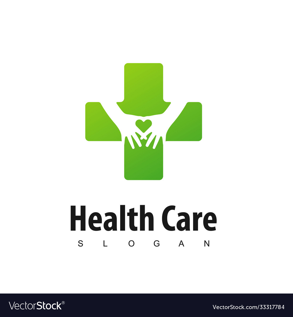 Heart care logo with silhouette hand in cross Vector Image