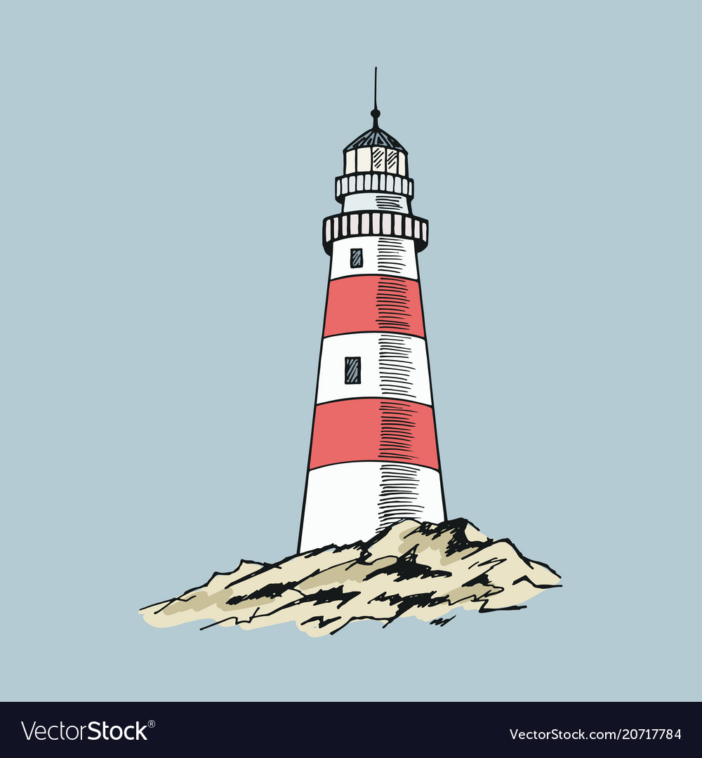 Lighthouse sketch hand drawn Royalty Free Vector Image