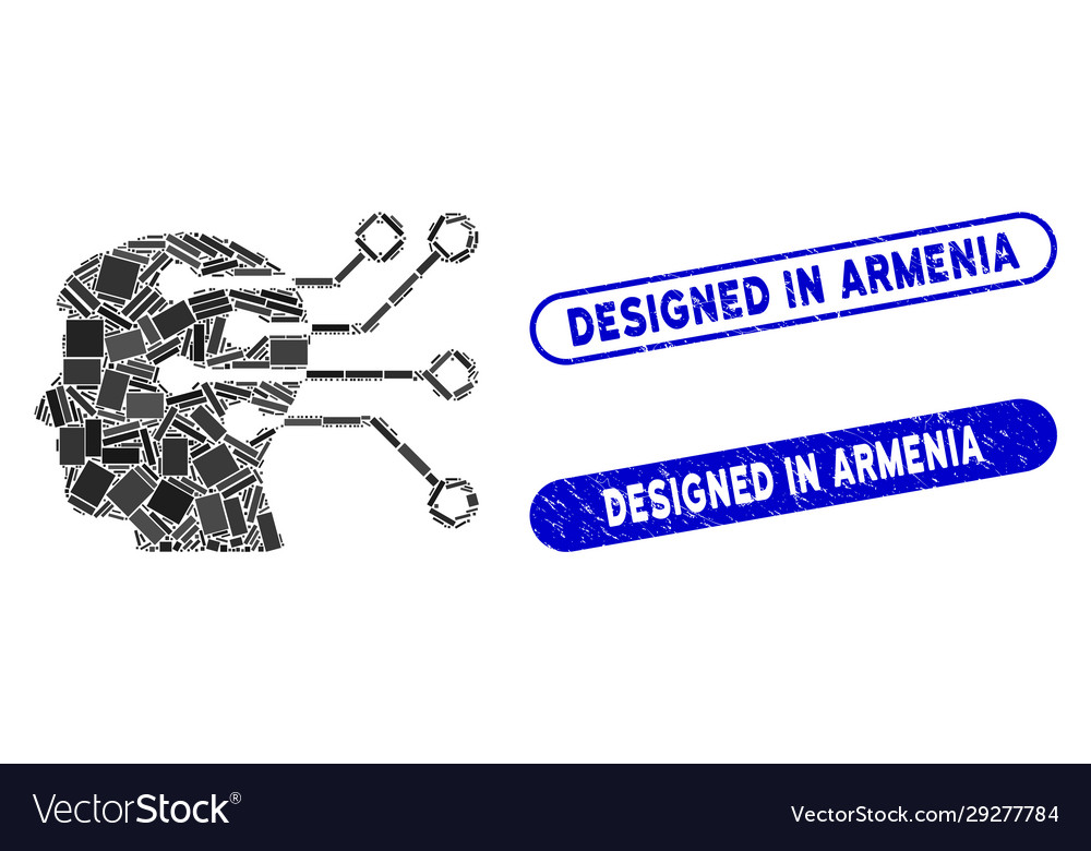 Rectangle mosaic brain interface circuit vector image Rectangle mosaic brain interface circuit