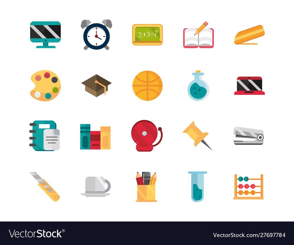 School and education supplies icons set Royalty Free Vector