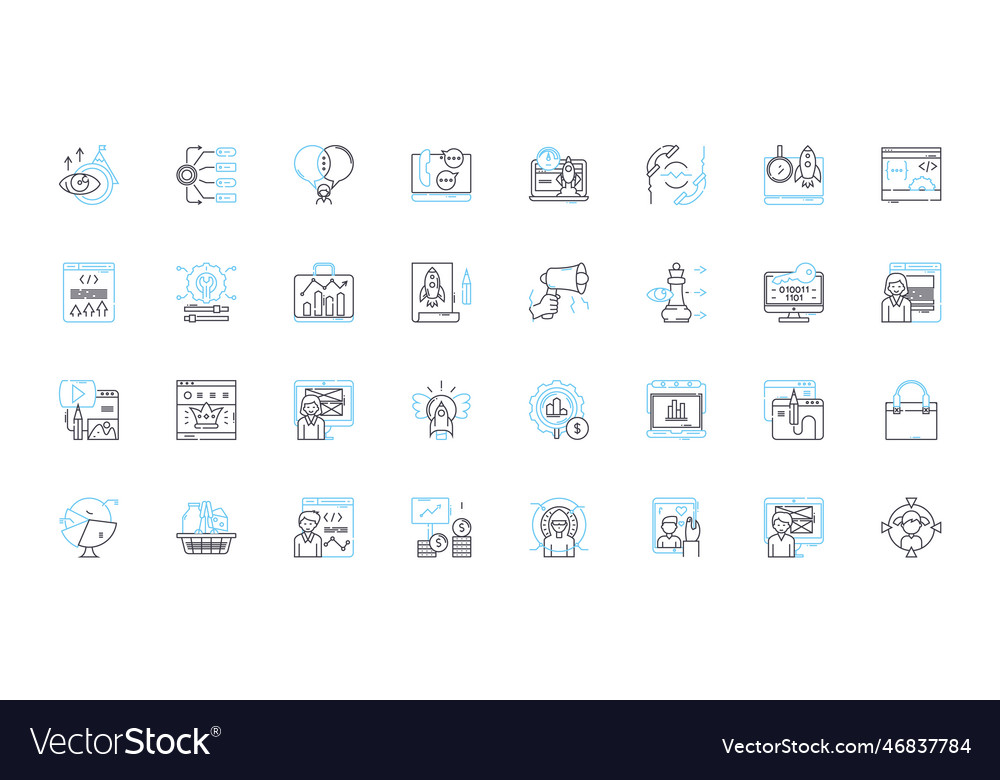 Search engine visitors linear icons set queries vector image Search engine visitors linear icons set queries