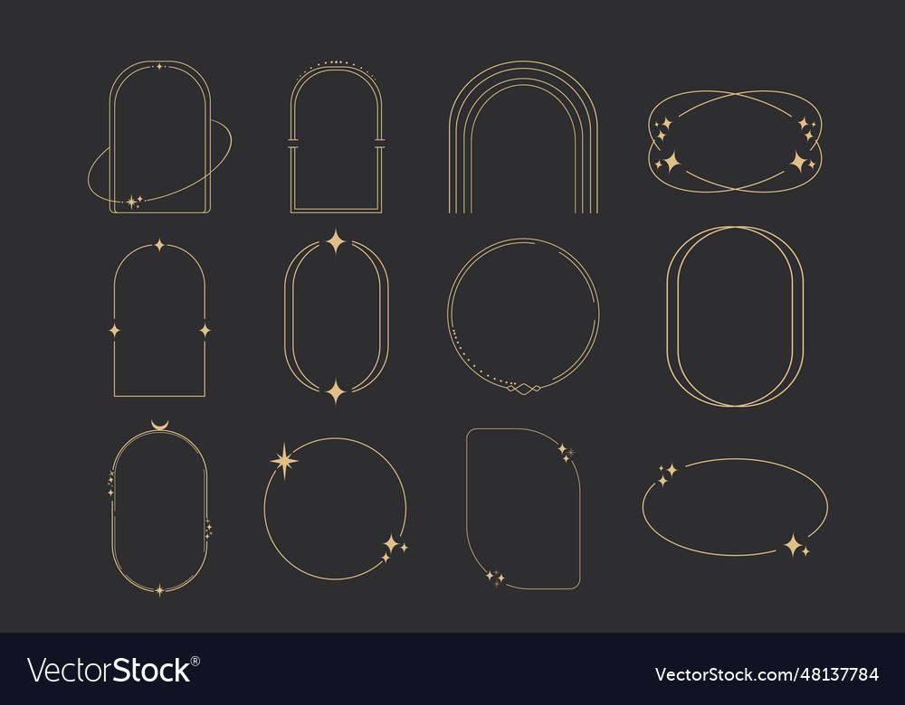 Set golden celestial frames borders arch line Vector Image