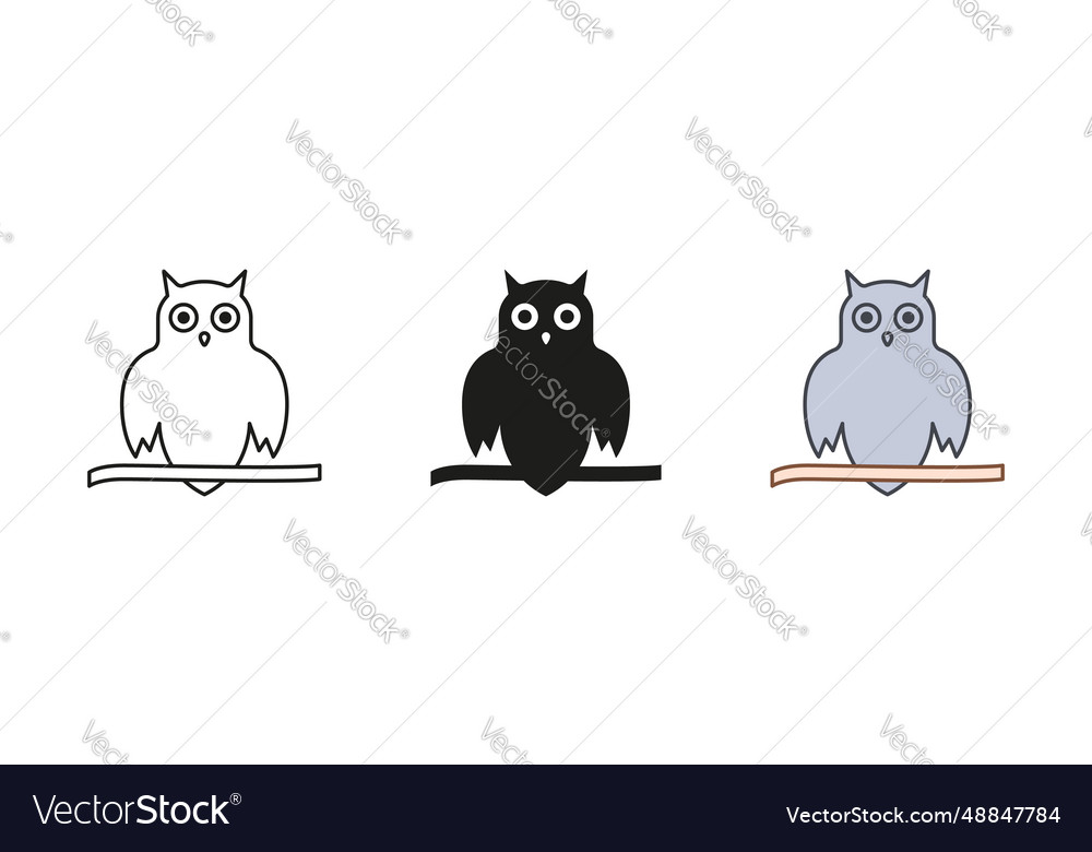 Spooky owl line and silhouette icon set Royalty Free Vector