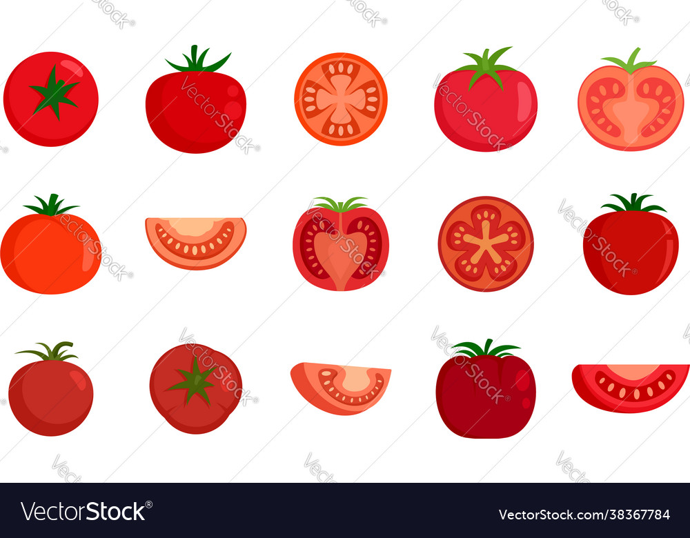 Tomato icons set flat isolated