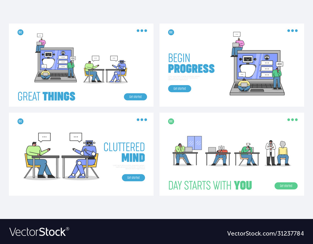 Website landing page characters are integrating vector image Website landing page characters are integrating