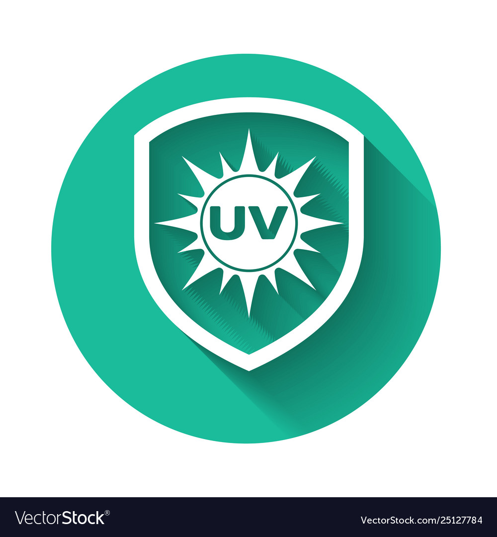 White uv protection icon isolated with long shadow