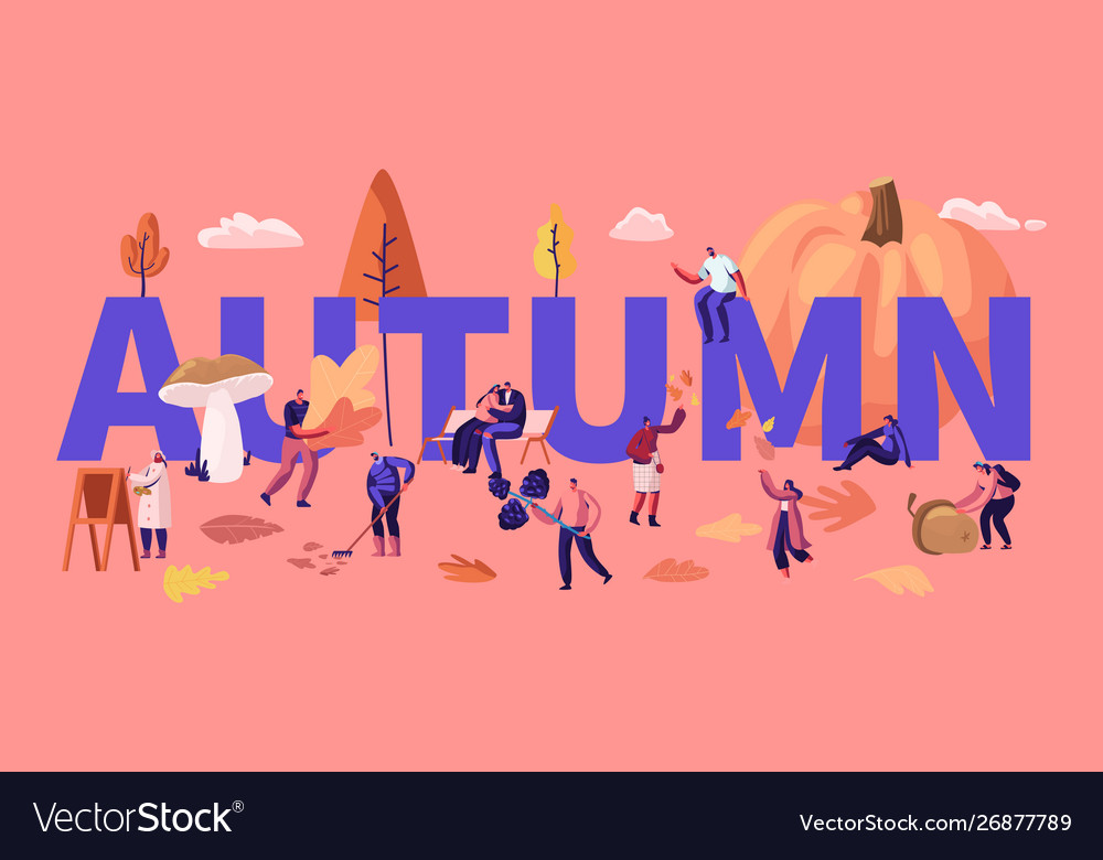 Autumn Season Concept Happy Characters Spend Time Vector Image