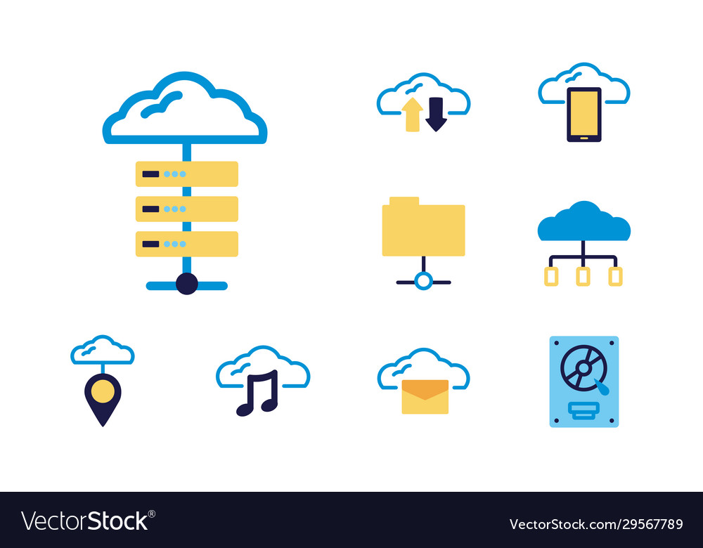 Bundle cloud computing lineal colors style Vector Image