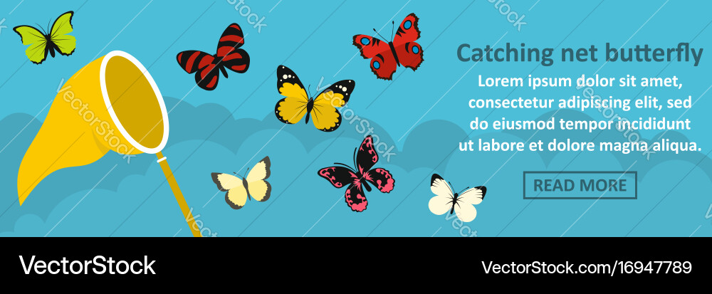 Catching Net Butterfly Banner Horizontal Concept Vector Image