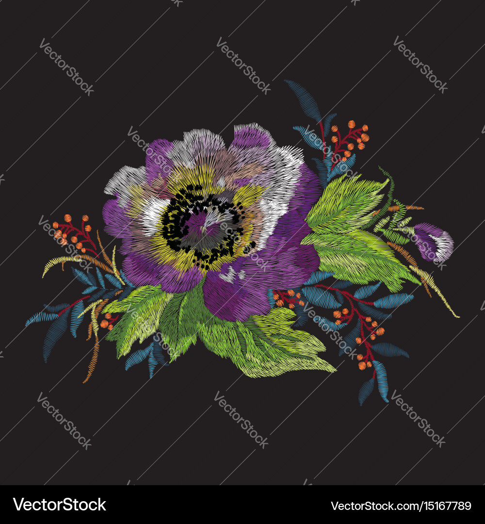 Colorful embroidery on a black background Vector Image