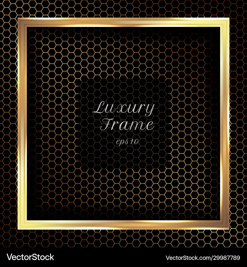 Golden square frame on gold hexagon pattern Vector Image