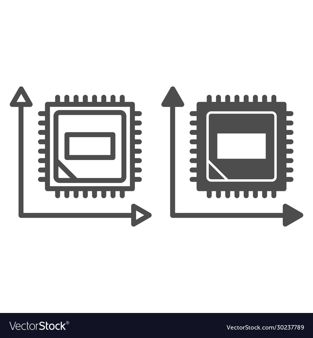 Microchip in Graphenzeile und fester Icon-Computer vector image Microchip in Graphenzeile und fester Icon-Computer
