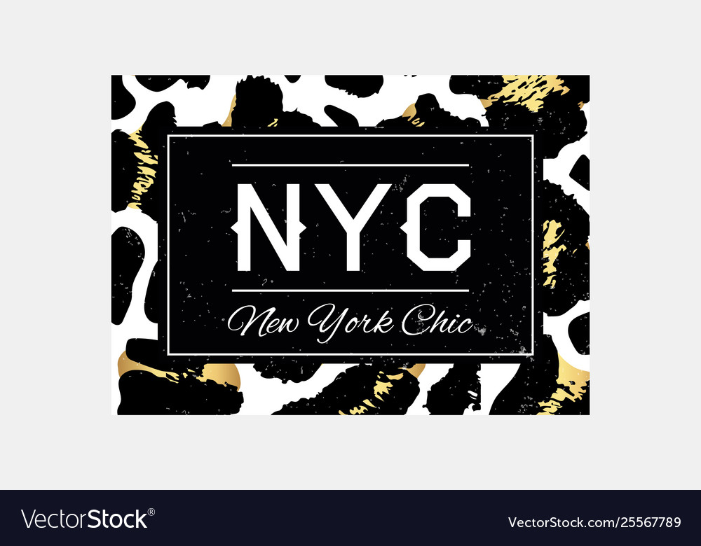 Nyc slogan typography on leopard pattern