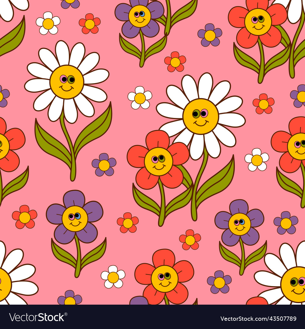 Seamless Pattern With Funny Flowers Royalty Free Vector