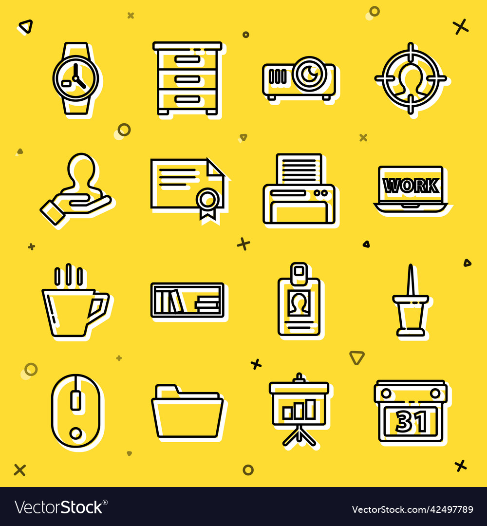 Set line calendar push pin laptop with text work Vector Image Set line calendar push pin laptop with text work