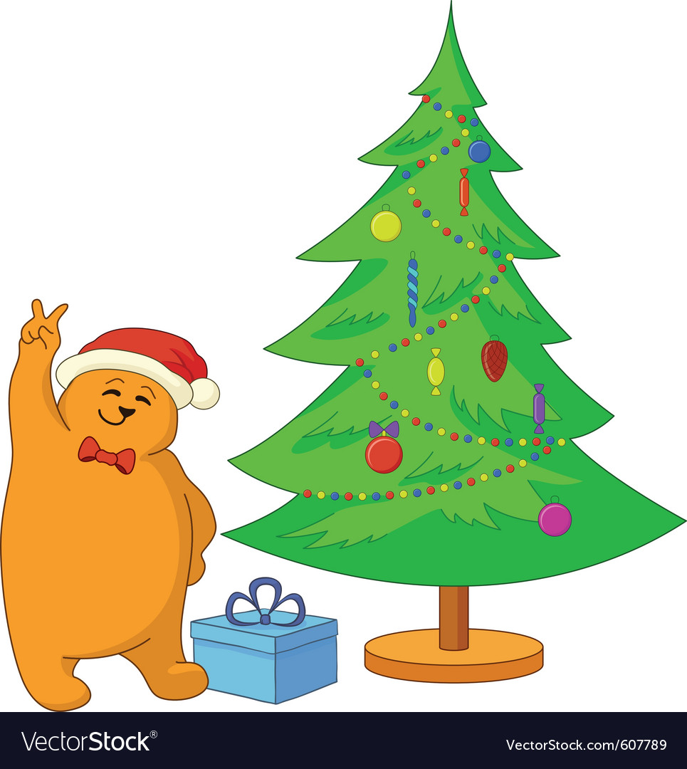 Teddy bear and christmas tree