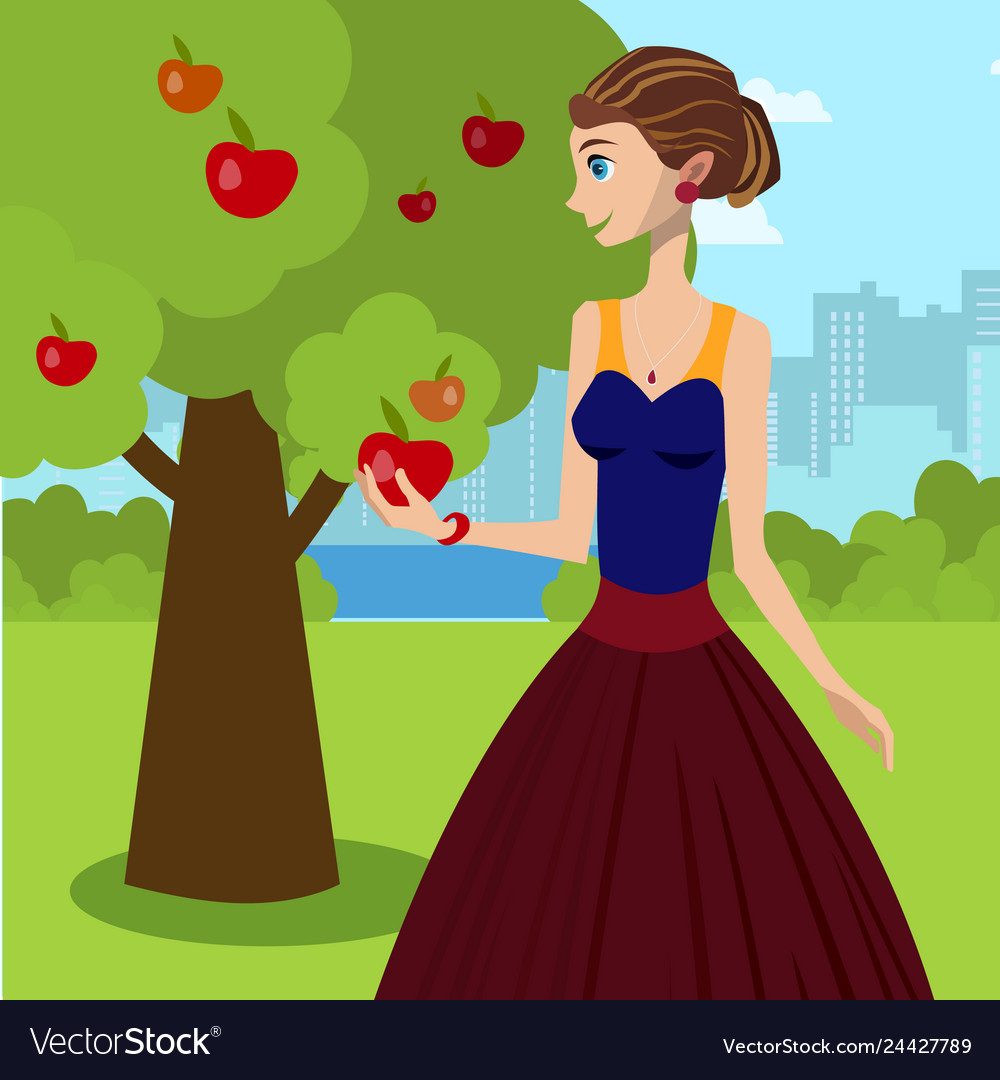 Young lady holding red apple