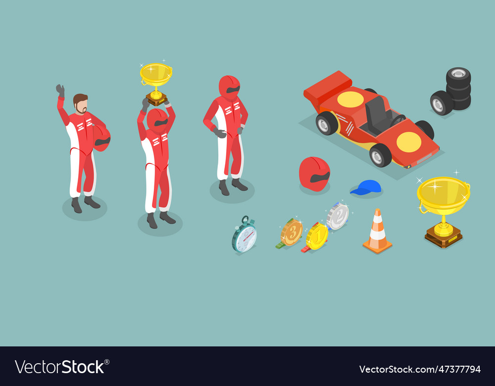 3d isometric flat set of f1 items Royalty Free Vector Image