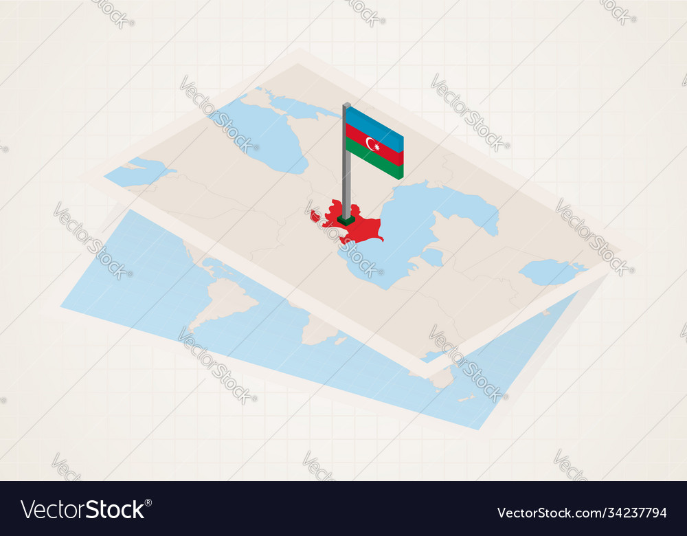 Azerbaijan selected on map with isometric flag