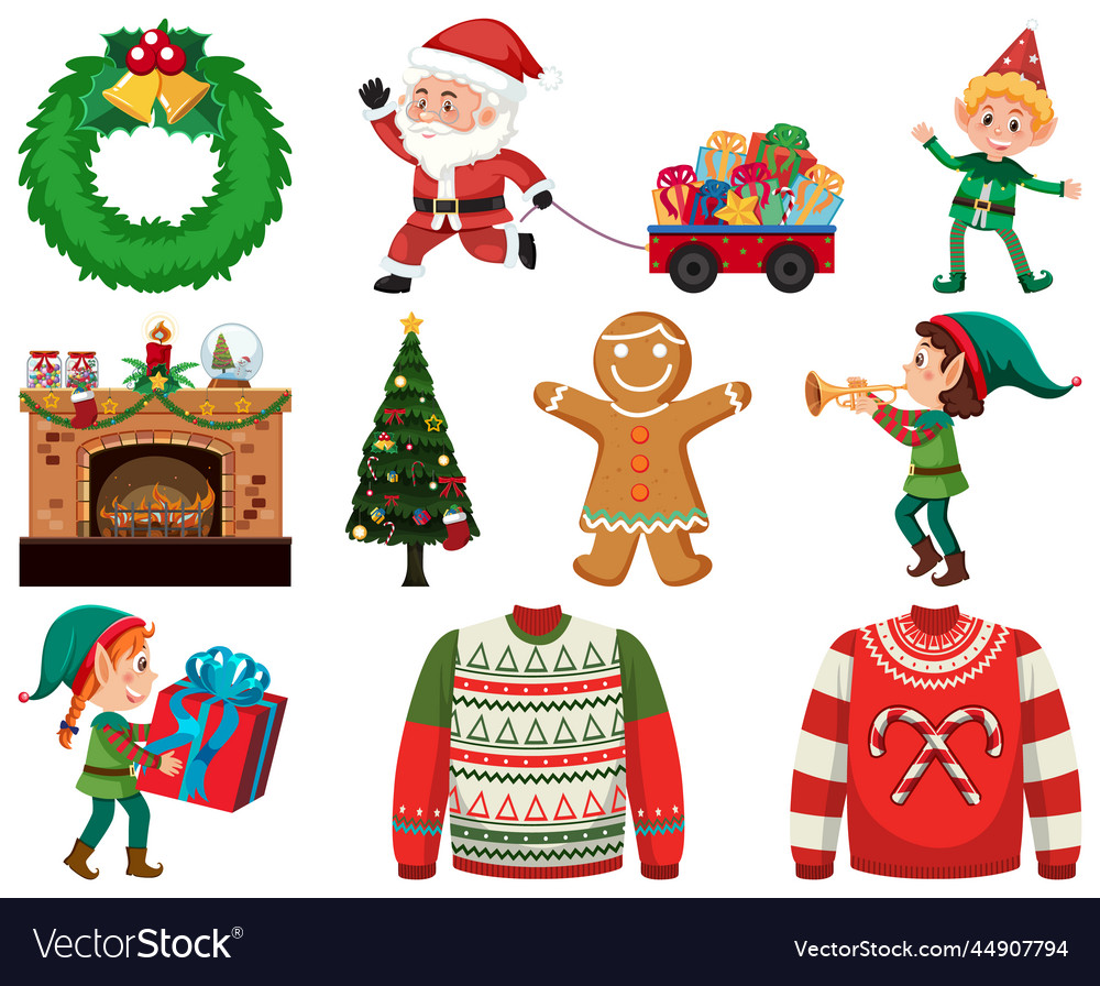 Christmas characters and elements set vector image Christmas characters and elements set