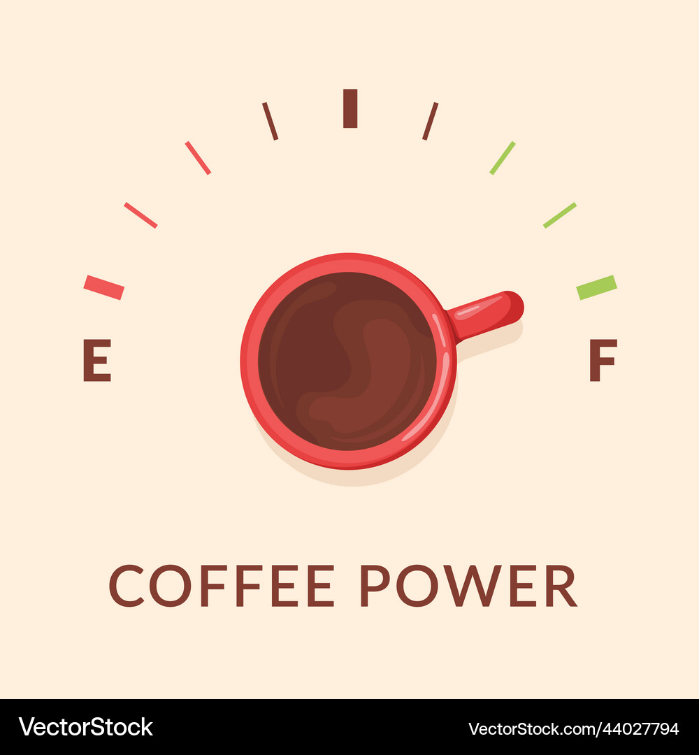 Coffee fuel caffeine refuel gauge concept cup Vector Image