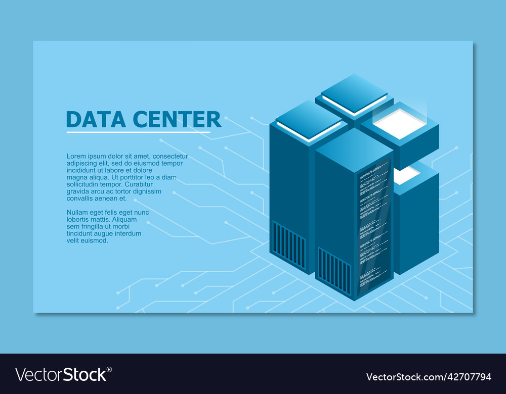 Concept of big data processing center isometric vector image Concept of big data processing center isometric
