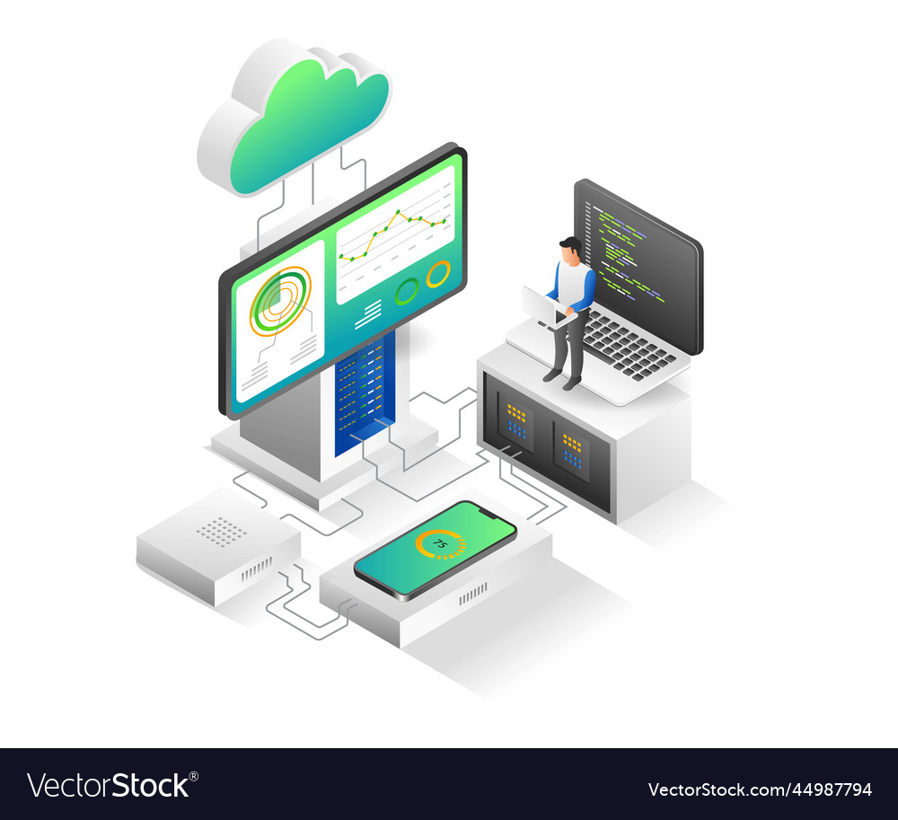 Developers make smartphone application production vector image Developers make smartphone application production