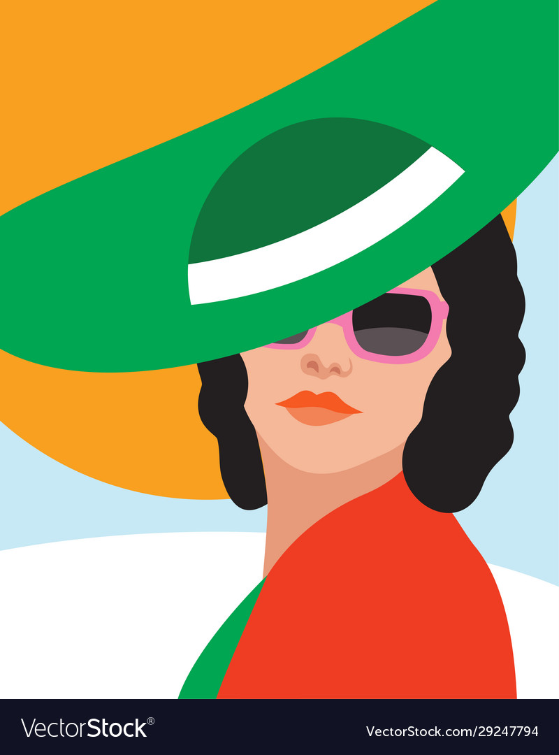 Fashion woman with hat art portrait flat design