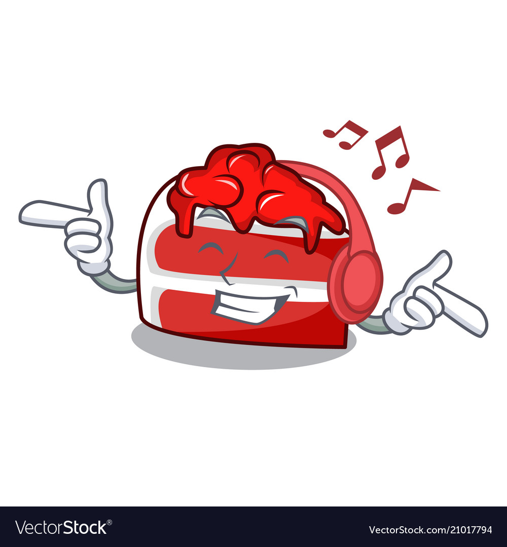 Listening music red velvet mascot cartoon