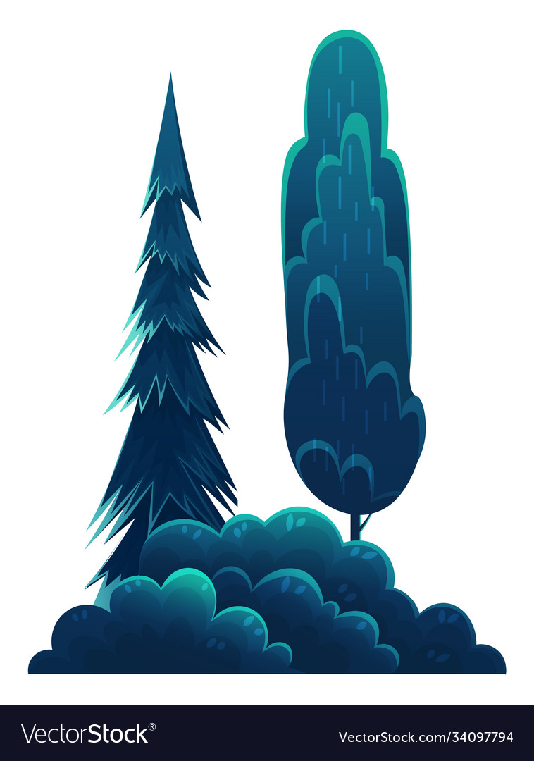 Night tree fir-tree and bush isolated at white Vector Image