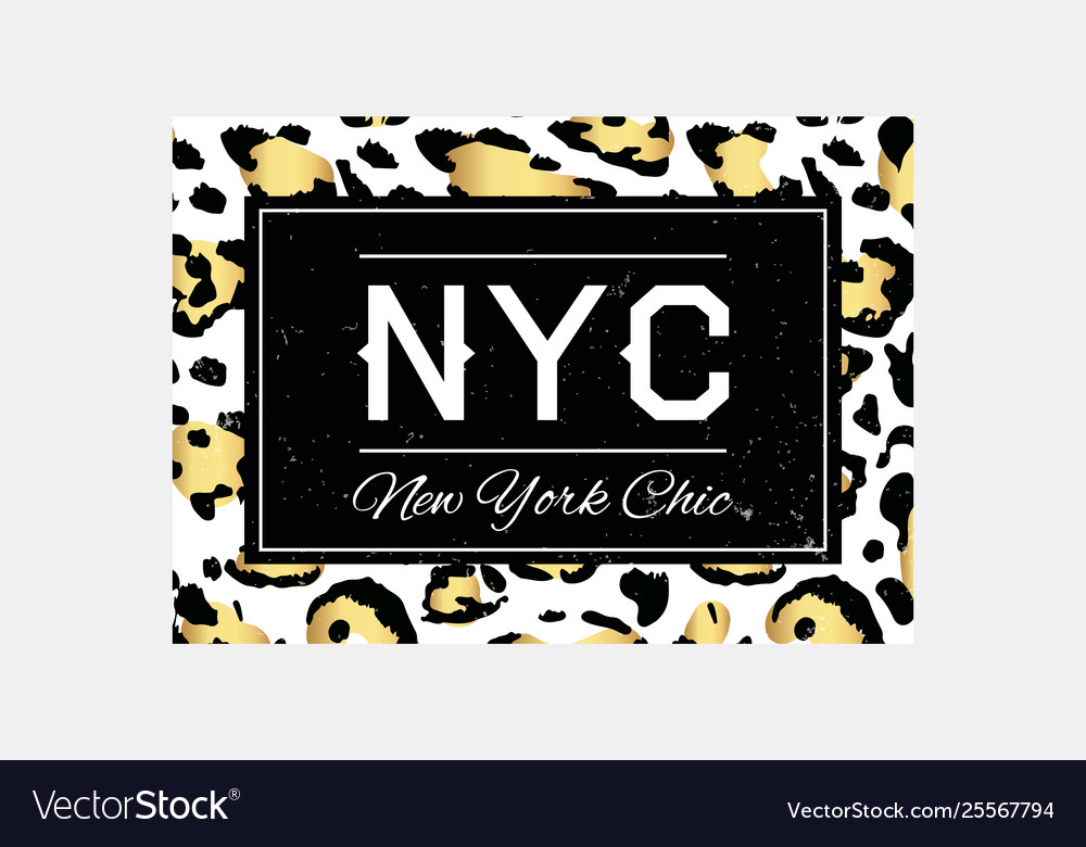 Nyc slogan typography on leopard pattern Vector Image Nyc slogan typography on leopard pattern