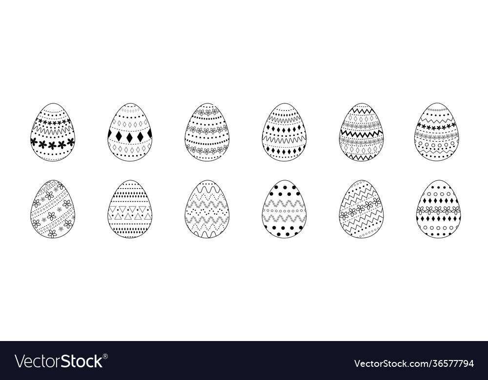 Outline icons decorated easter eggs