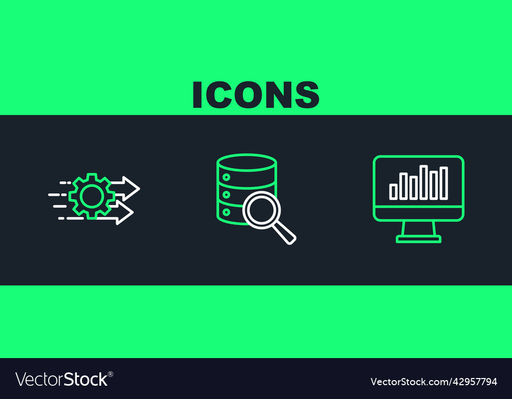 Set line monitor with graph chart time management vector image Set line monitor with graph chart time management
