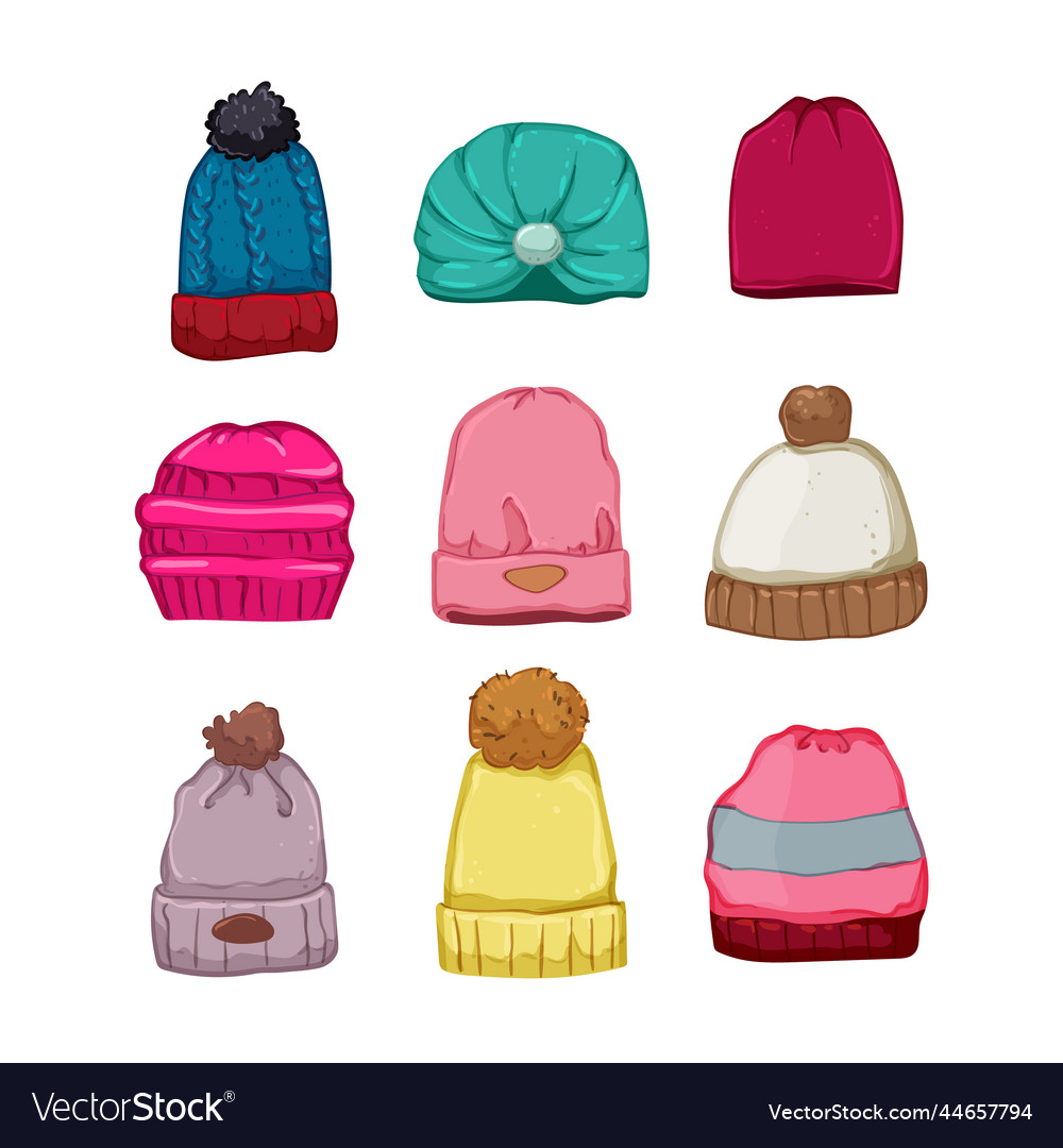 Winter hat woman set cartoon Royalty Free Vector Image