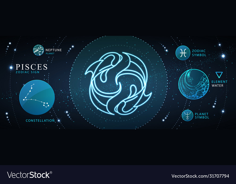 Witchcraft card with astrology pisces zodiac sign Vector Image Witchcraft card with astrology pisces zodiac sign Vector Image