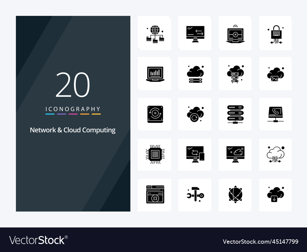 20 network and cloud computing solid glyph icon