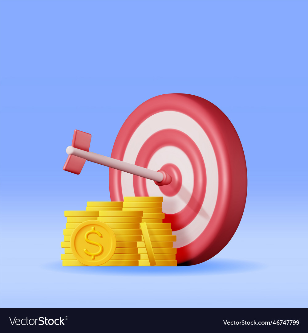 3d stacks of coins and target with arrow