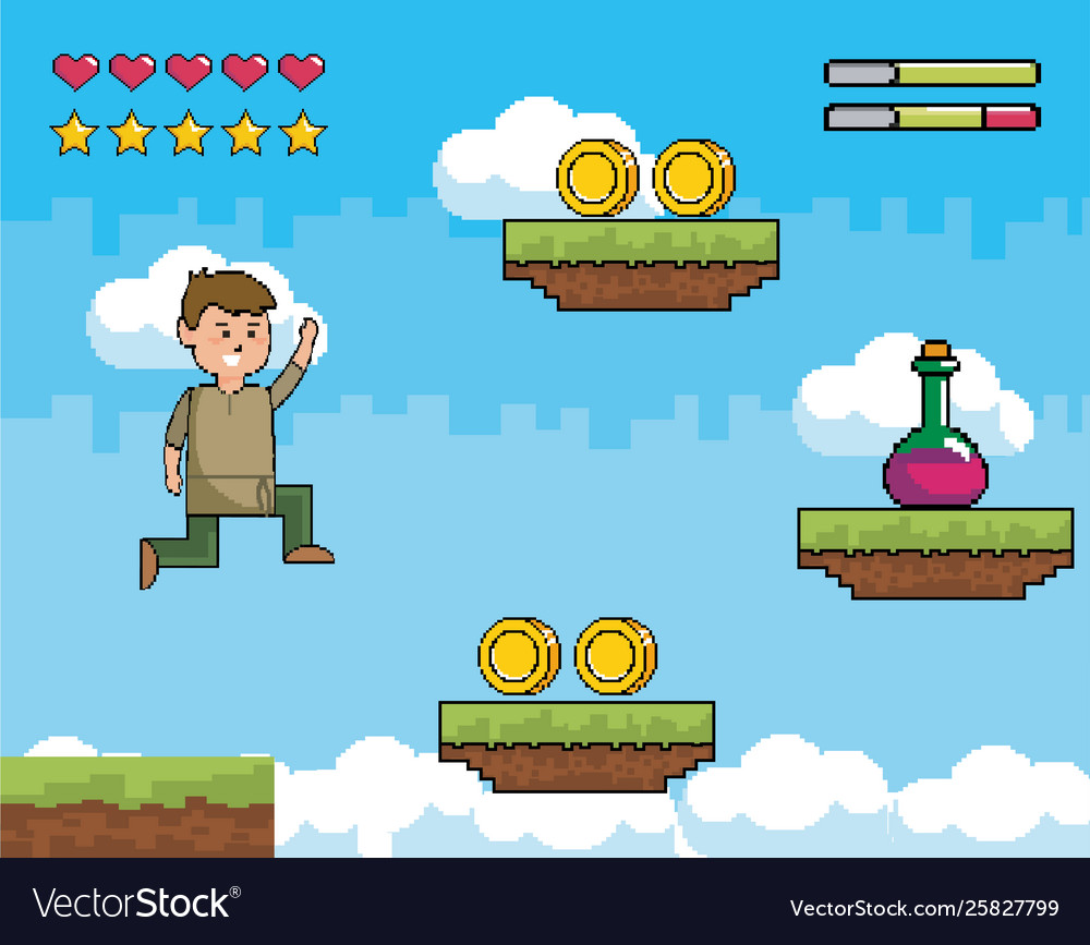 Arcade game world and pixel scene design