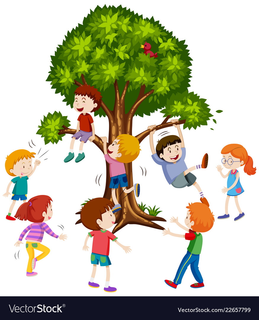Kinder klettern einen Baum